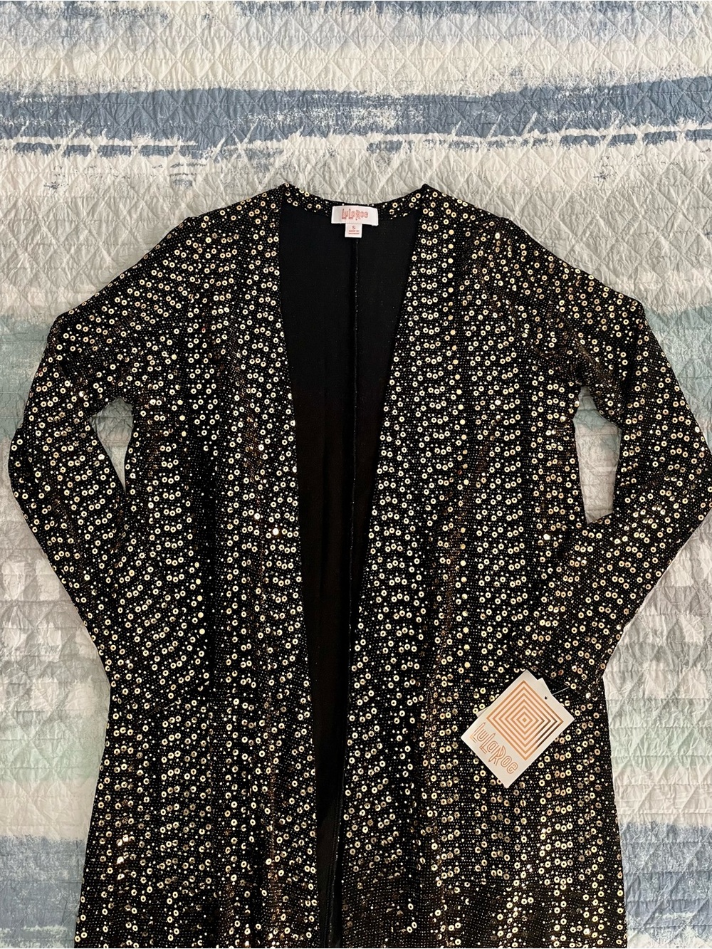 LULAROE Black Cardigan with Gold Sequins 10091